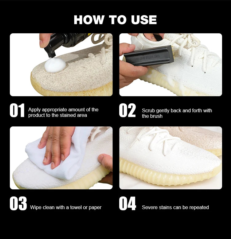 Kit Nettoyant Chaussures Sans Rinçage (150 ml) avec Brosse & Chiffon Microfibre