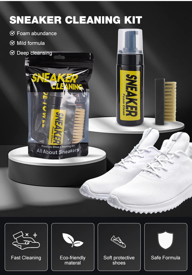 Kit Nettoyant Chaussures Sans Rinçage (150 ml) avec Brosse & Chiffon Microfibre